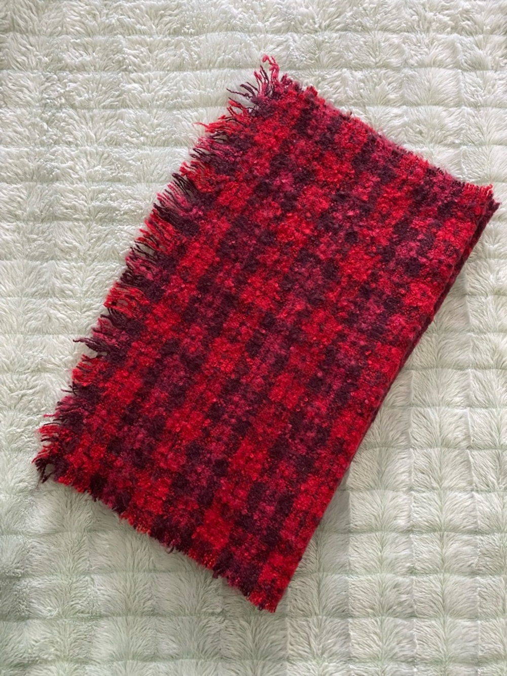 Isaac Mizrahi Red and Purple Plaid Scarf with Foil Accent